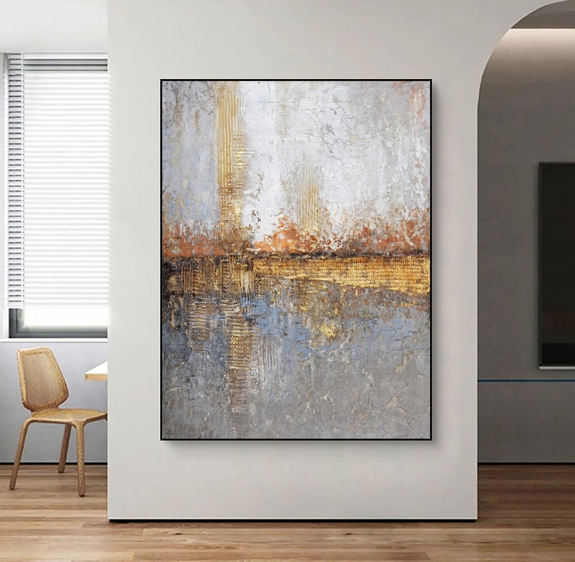 Gold Copper Sunset Abstract Over Blue Gray Water Neutral Poster - Image 3