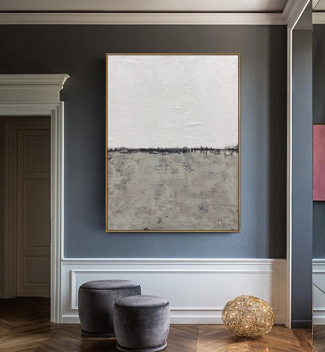 Gray White Minimalist Horizon Abstract Textured Serene Art Poster - Image 4