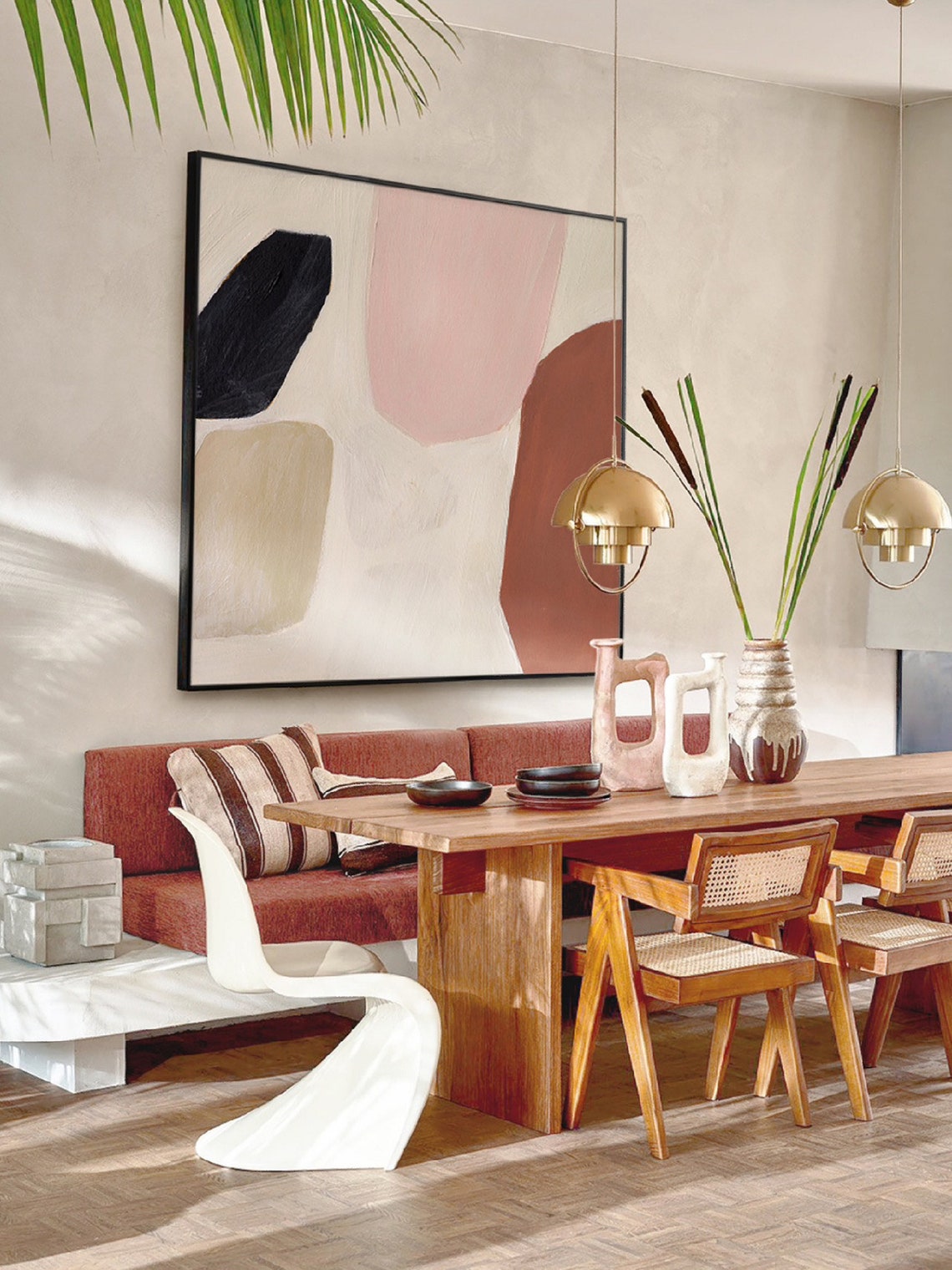 Original Abstract Painting Beige Abstract Painting On Beige Pink Minimalist Abstract Painting Beige Wall Art Beige Wall Art - Image 3