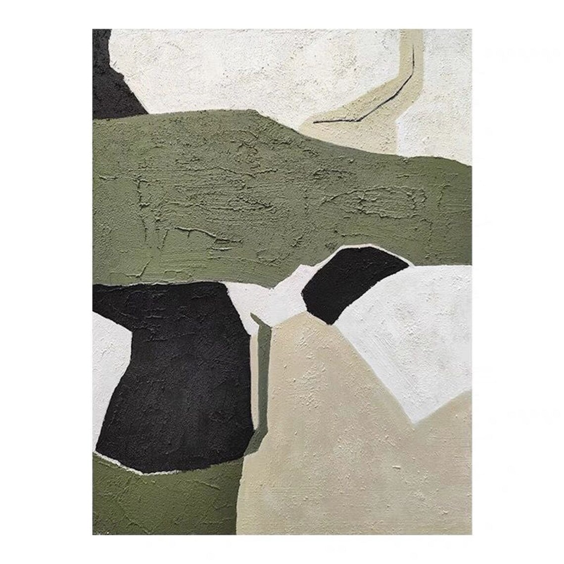 Green And White Abstract Painting On Wall Art Green Painting Black And White Painting Textured Painting Framed Painting Room Decor - Image 2