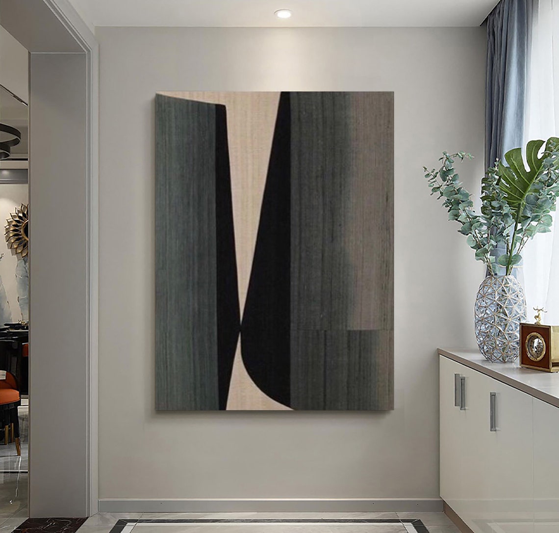Black Beige Abstract Painting Black Wabi Sabi Wall Art Neutral Wall Decor Boho Textured Wall Art Black Minimalist Painting Entrance Wall Art - Image 2