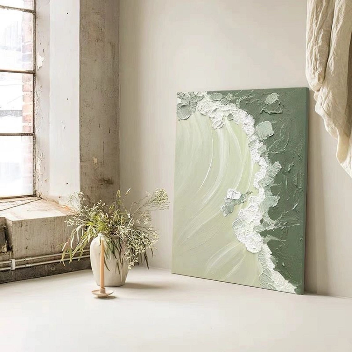 Sage Green Sea Foam Abstract Textured Coastal Beach Art Poster - Image 3