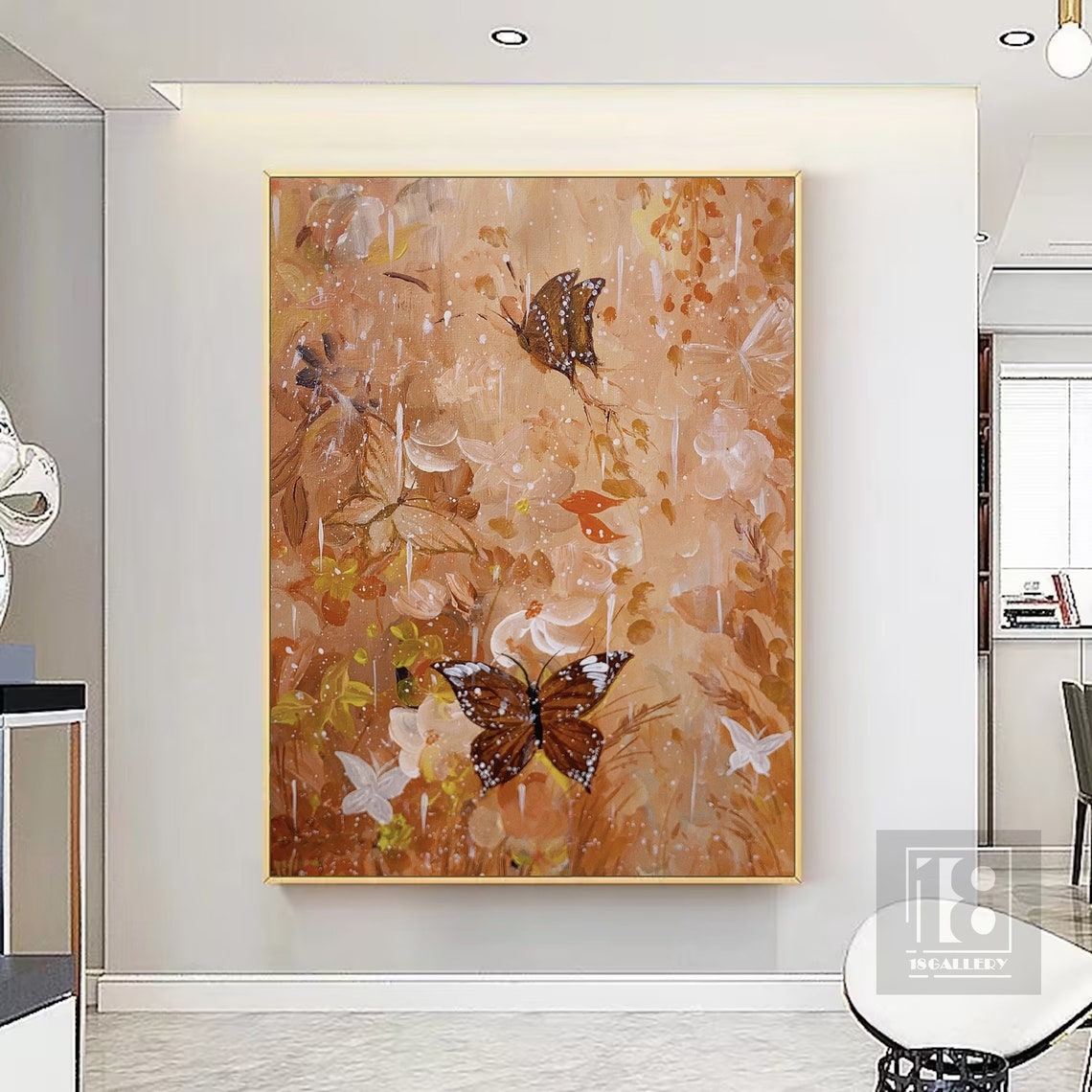 Large Butterfly Painting Abstract Painting For Bedroom Butterfly Wall Art Modern Art For Home Decor Orange Textured Wall Art - Image 4