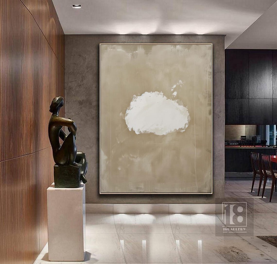Vintage Moody Cloud Wall Art Framed White Cloud Abstract Painting On Textured Wall Art White Cloud Sky Painting For Living Room Decor - Image 5
