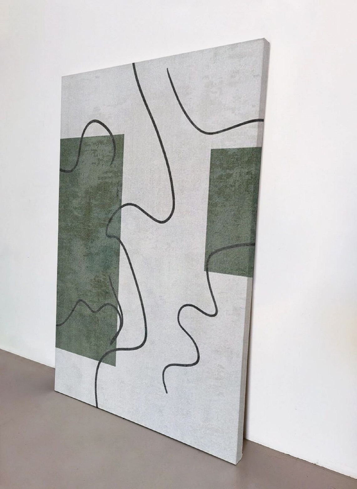 Sage Green Blocks With Black Squiggle Line Playful Art Poster - Image 4