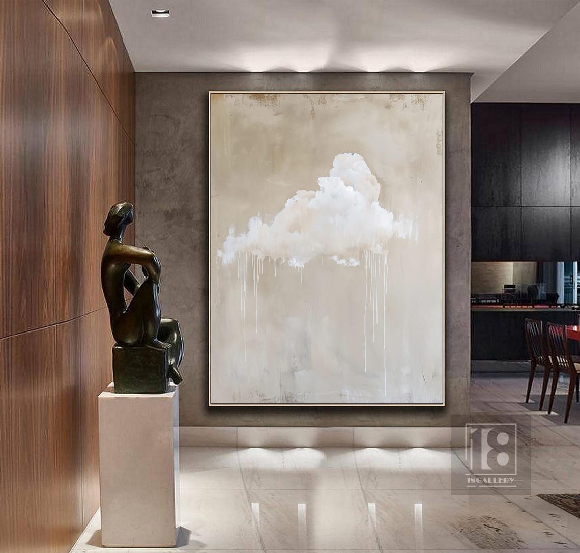 Original White Cloud Wall Art Neutral Beige Wall Art Abstract Art Minimalist Wall Art Indigo Art Modern Sky Wall Art Night Sky Painting - Image 5