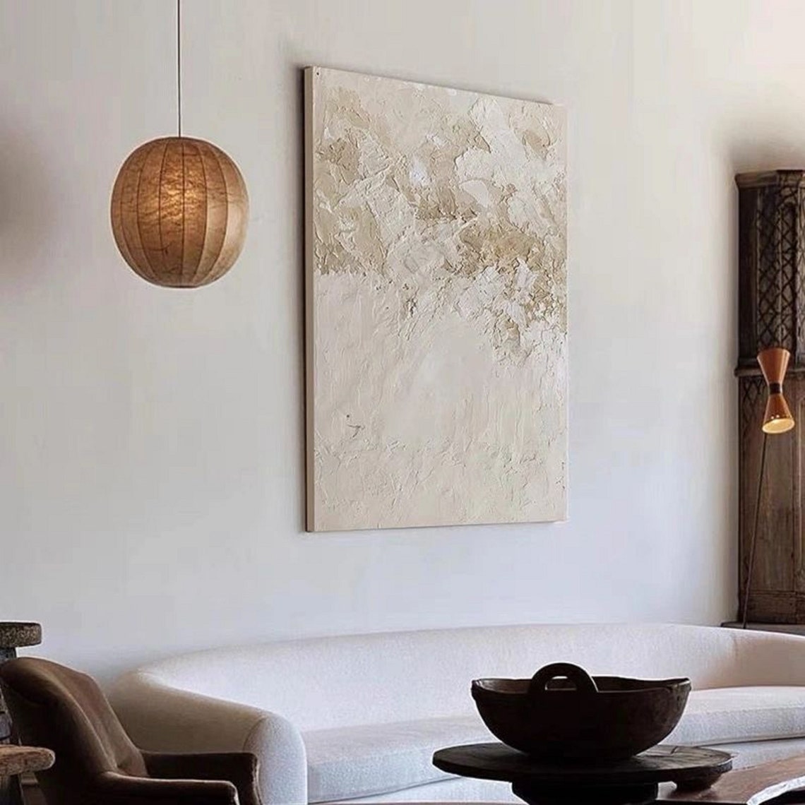 Cream White Heavy Texture Abstract Wabi Sabi Minimalist Art Poster - Image 3