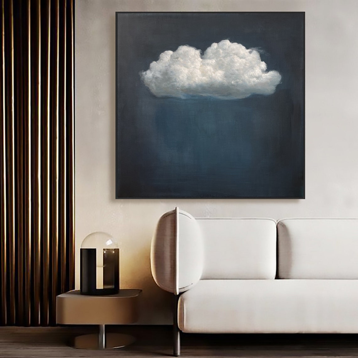 Lone White Cloud Floating in a Dark Night Sky Modern Art Poster - Image 5