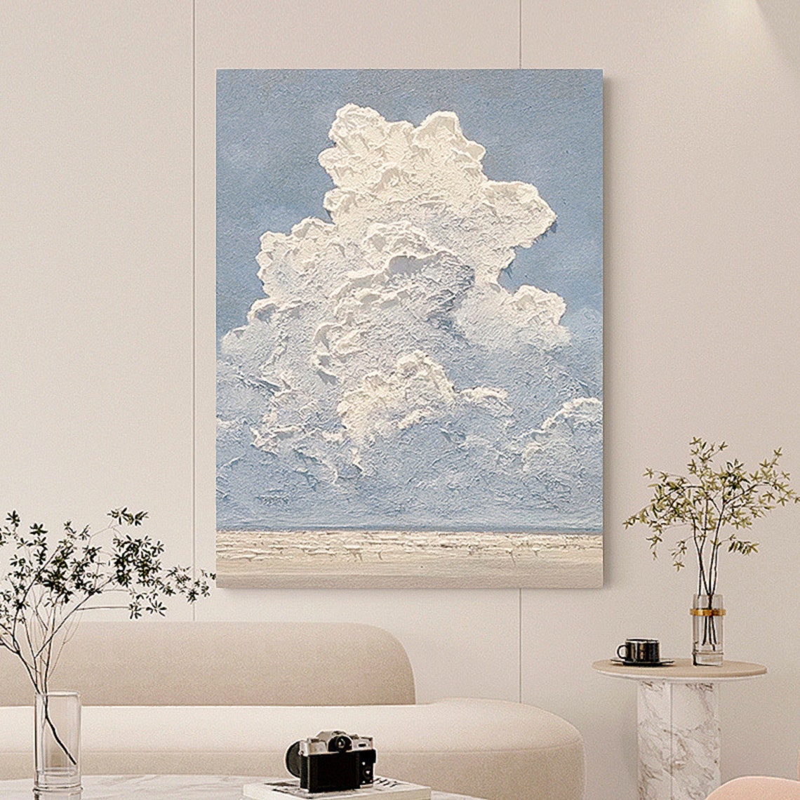 Abstract Cloud Wall Art Framed Art Print Minimalist Art Large White Wall Art Abstract Horizontal Wall Art Painting - Image 3