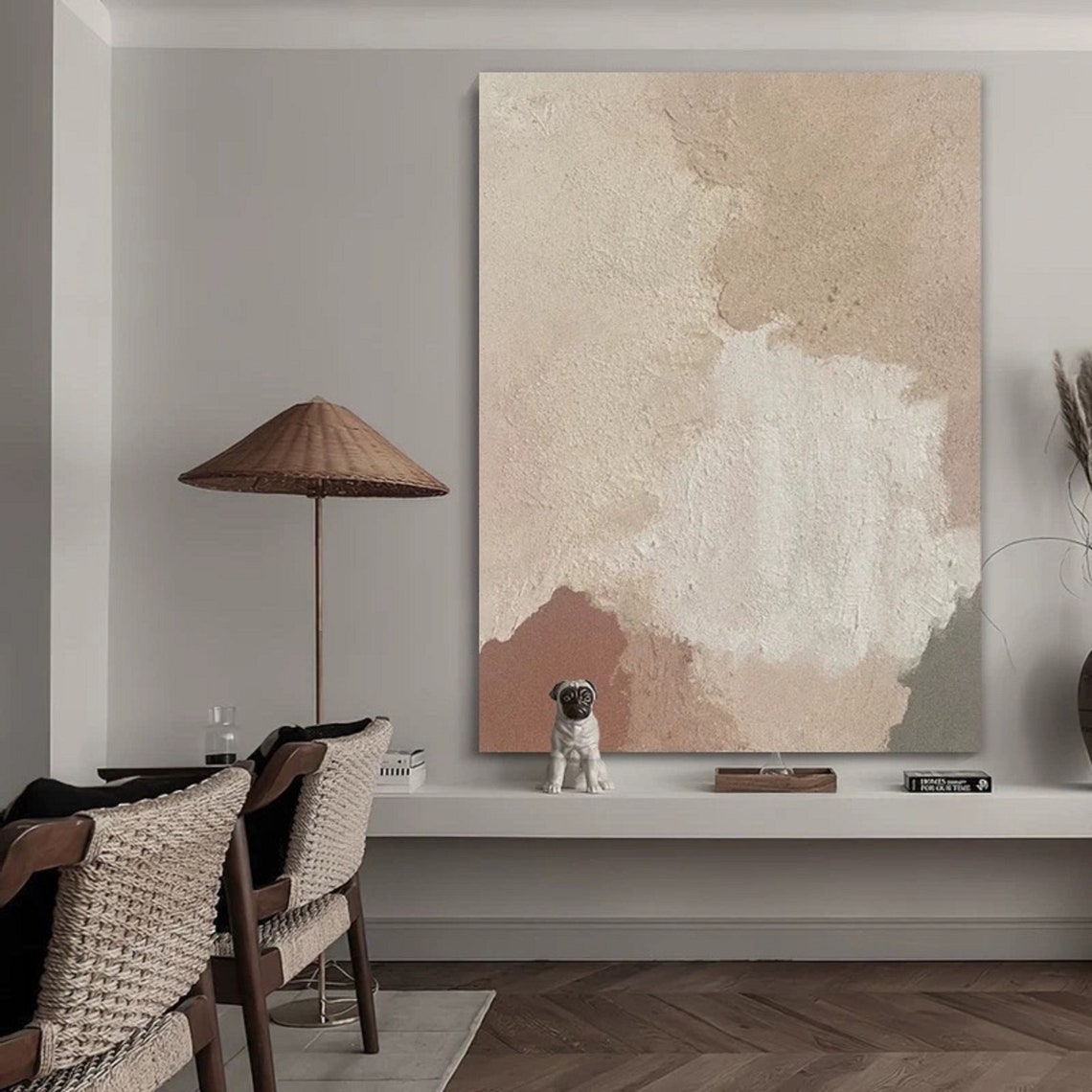 Beige Cream Textured Minimalist Neutral Abstract Canvas Art Print - Image 3