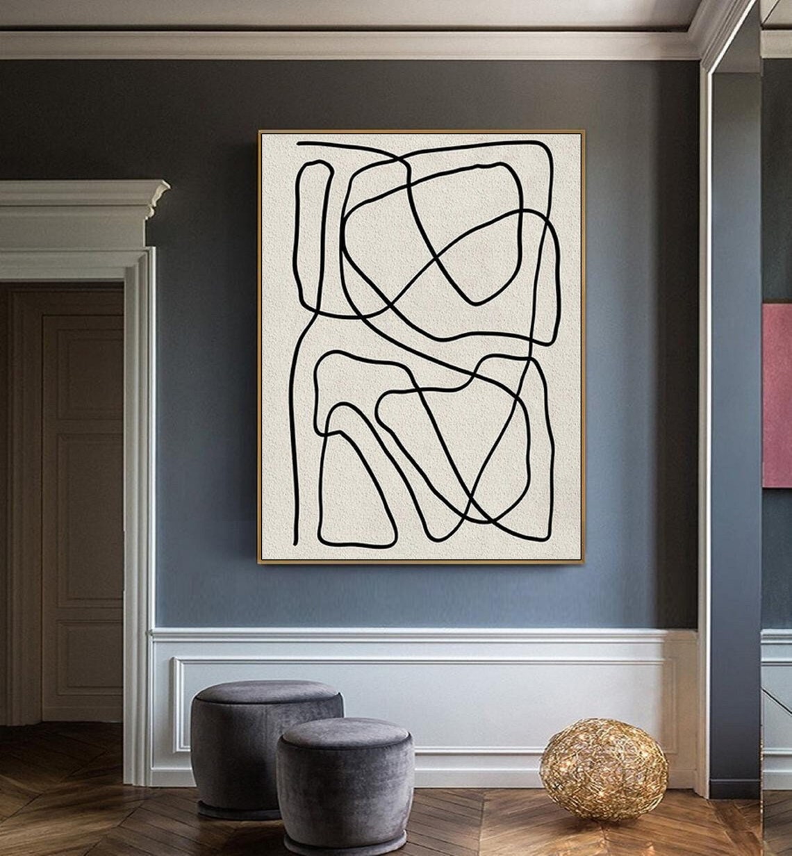 Scandinavian Wall Art White Textured Painting On Black And White Abstract Line Art Large White Wall Art Modern Minimalist Painting - Image 4