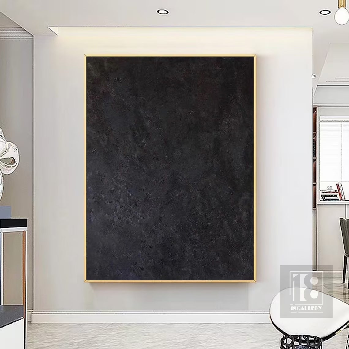 Black Wabi Sabi Wall Art Black Starry Sky Abstract Painting Large Black Minimalist Wall Art Textured Painting Entrance Wall Decor - Image 3