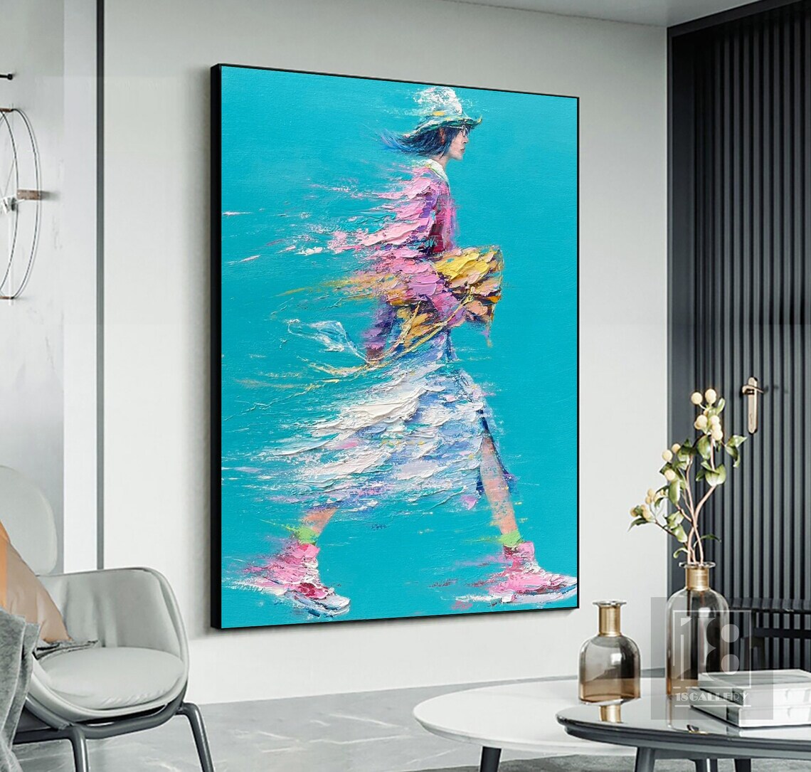 Colorful Woman Running With Hat Impressionist Figure Painting Poster - Image 2