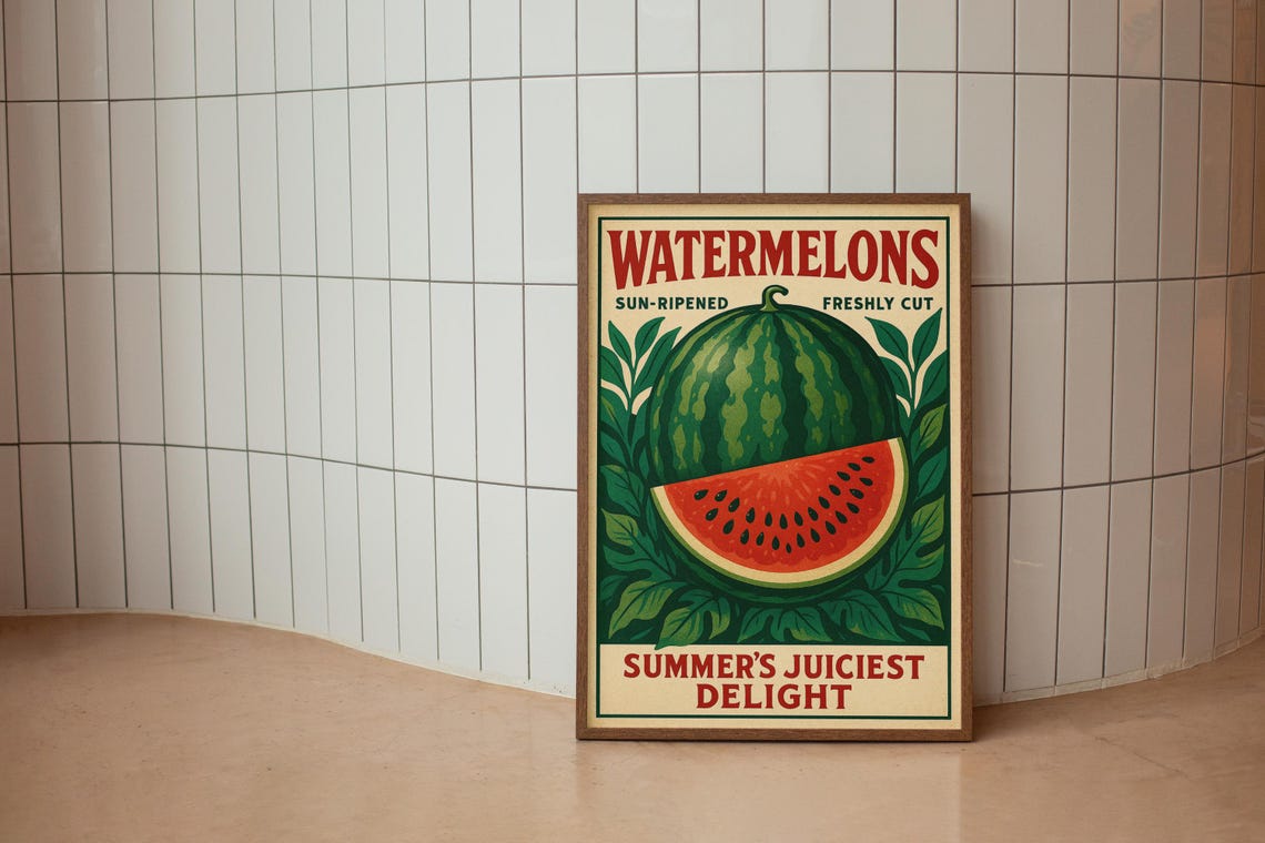 Watermelon Retro Produce Illustration, Kitchen Decor - Image 3