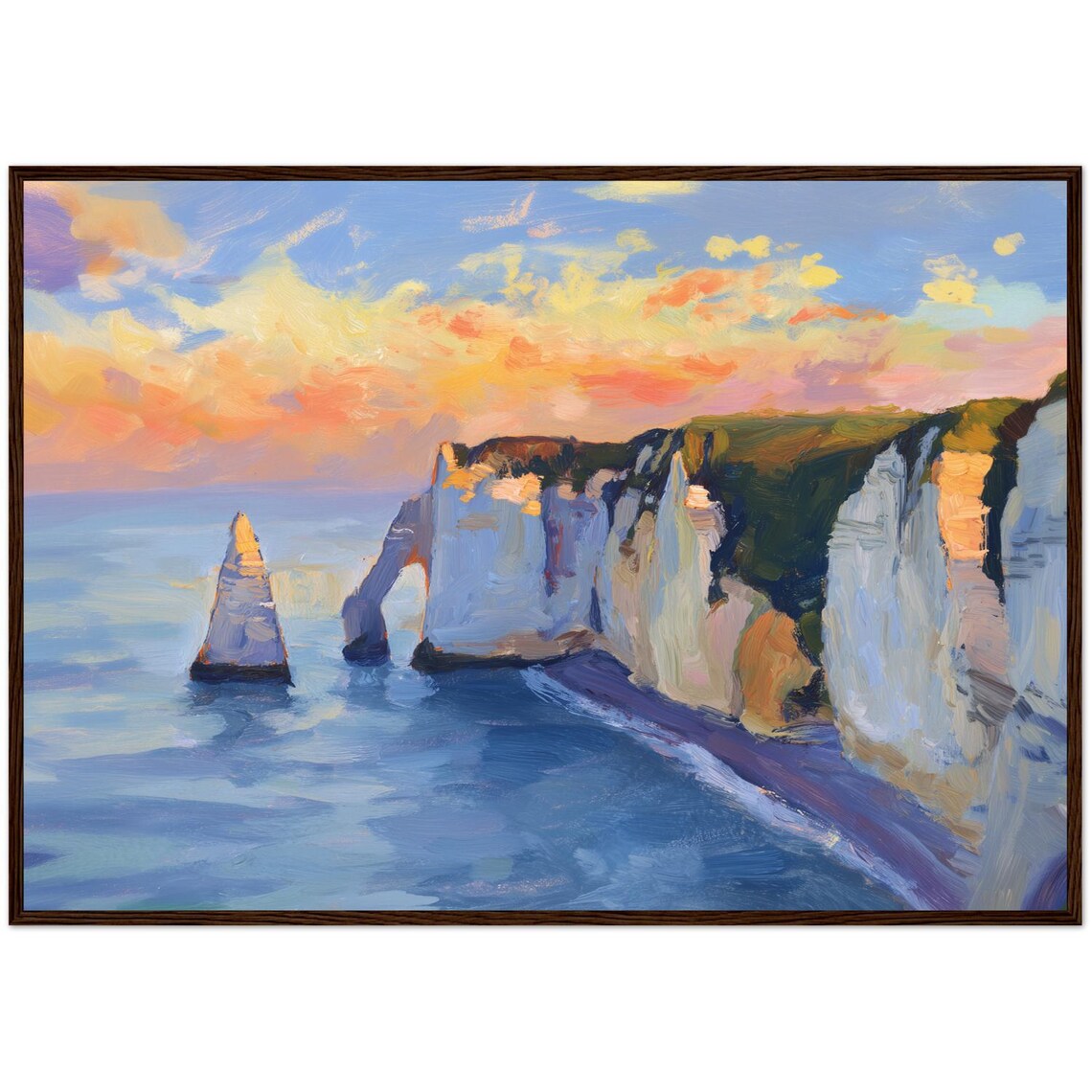 Etretat Normandy France White Cliffs Sunset Oil Painting Poster
