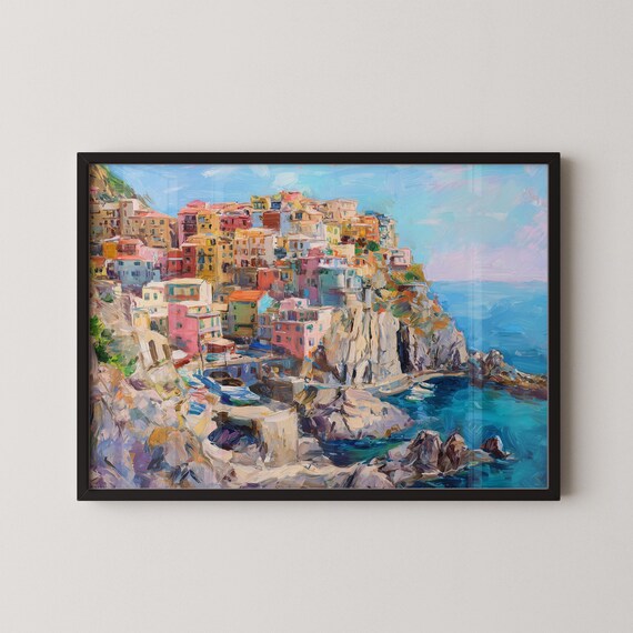 Manarola Cinque Terre Italy Coastal Village Oil Painting Art Poster