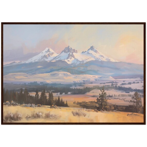 Three Sister Mountain Oil Painting Oregon Print Autumn Cascade Range Nature Wall Decor Canada Ready To Hang Wooden Frame