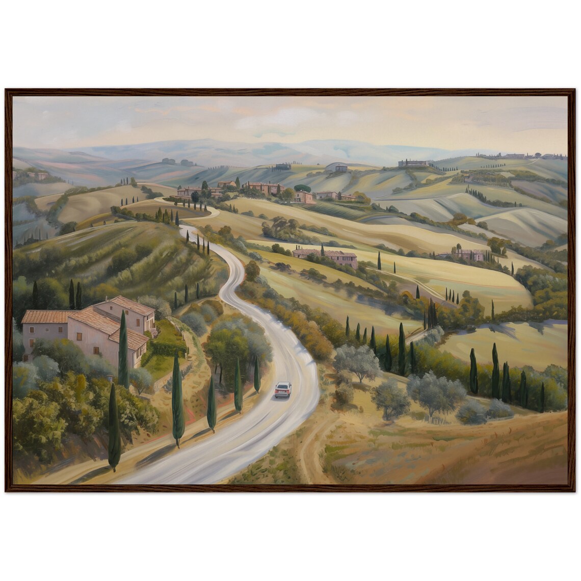 Tuscany Italy Rolling Hills Cypress Trees Countryside Oil Painting Poster