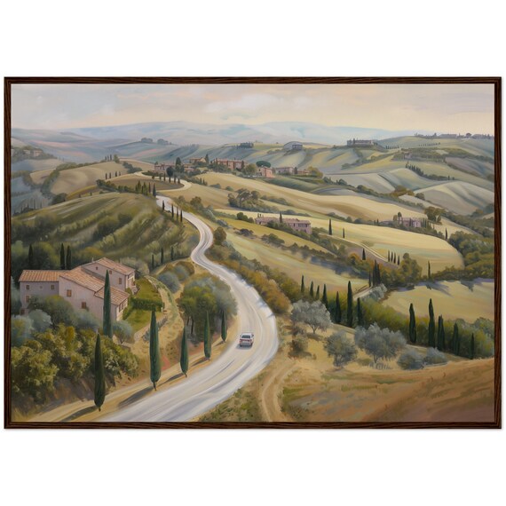 Tuscany Italy Rolling Hills Cypress Trees Countryside Oil Painting Poster