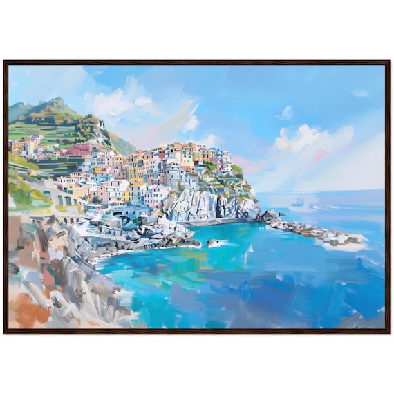 Manarola Cinque Terre Italy Colorful Cliffside Village Oil Painting Poster