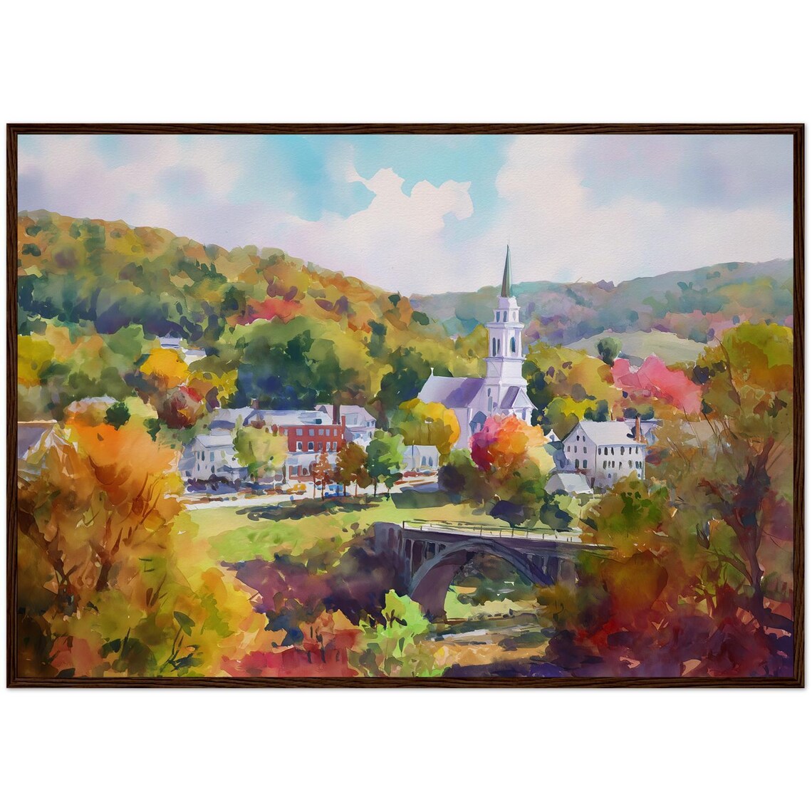 Connecticut Rural Town Autumn Art Print, New England