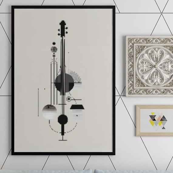 Minimalist Musical Instrument Line Art Print Modern Music Studio Decor