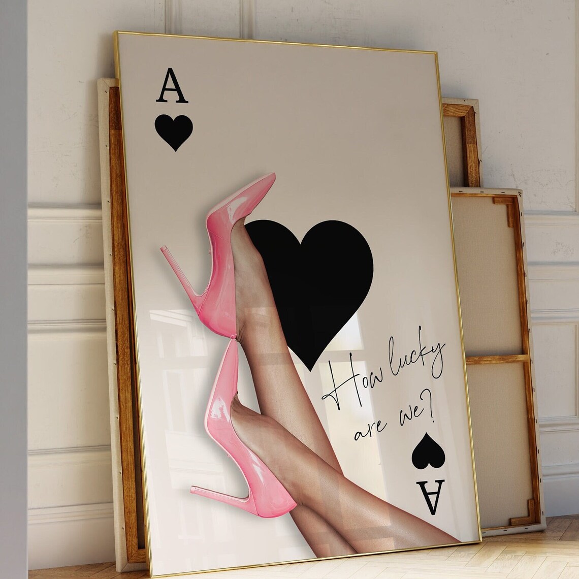 Ace of Hearts Pink Heels How Lucky Are We Fashion Card Poster - Image 3