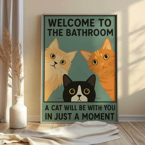 Funny Cat Bathroom Vintage Home Decor Poster
