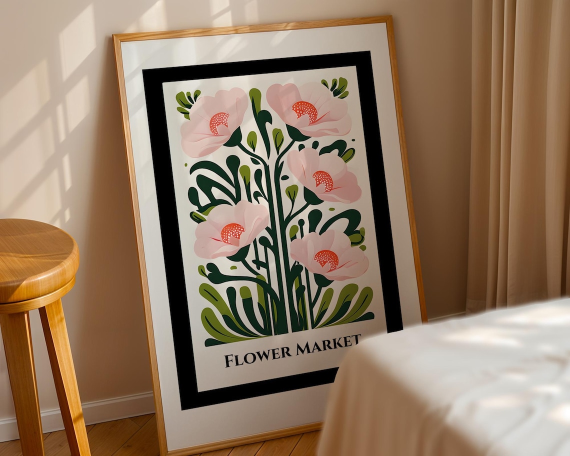 Flower Market Blush Pink Poppies Modern Botanical Floral Poster