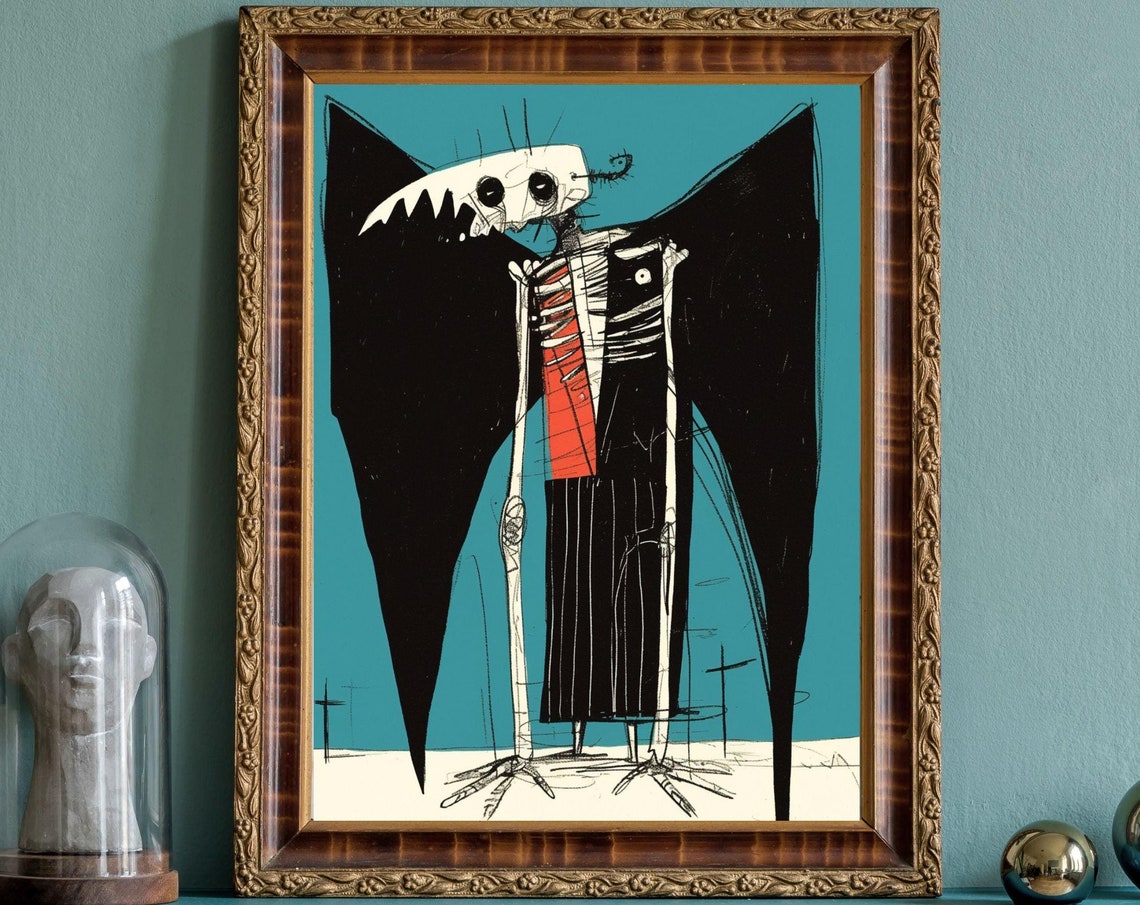 Gothic Skeleton Demon Bird Figure Quirky Dark Surreal Art Print
