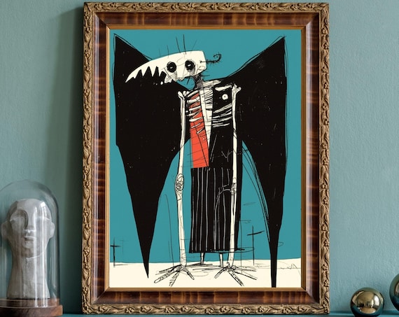 Gothic Skeleton Demon Bird Figure Quirky Dark Surreal Art Print