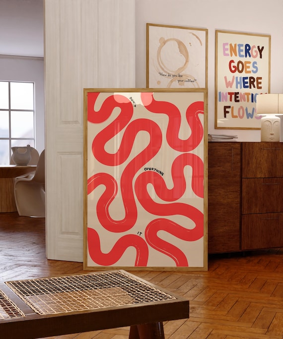 Dont Over Think It Quote Print Coral Preppy Dorm Room Art Maximalist Inspirational Motivational Typography