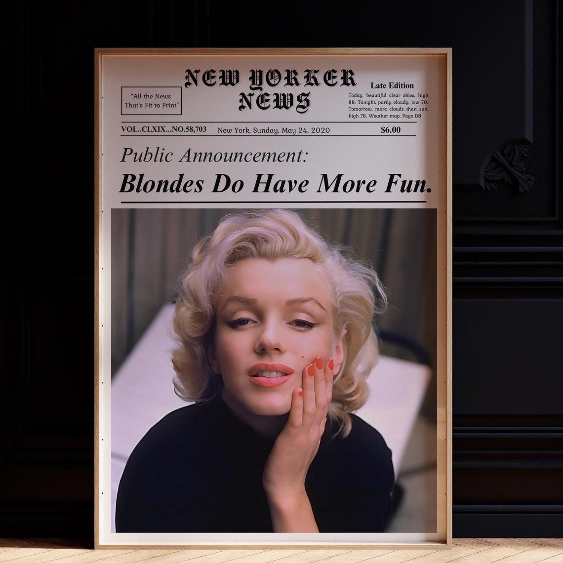 Marilyn Monroe Blondes Do Have More Fun Retro Newspaper Wall Art