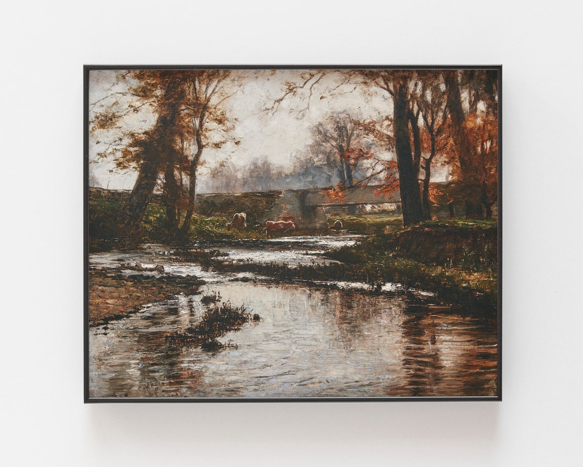Vintage Fall Landscape Painting Farmhouse Art Print Landscape Prints Vintage Art Antique Print Farmhouse Painting Art - Image 3