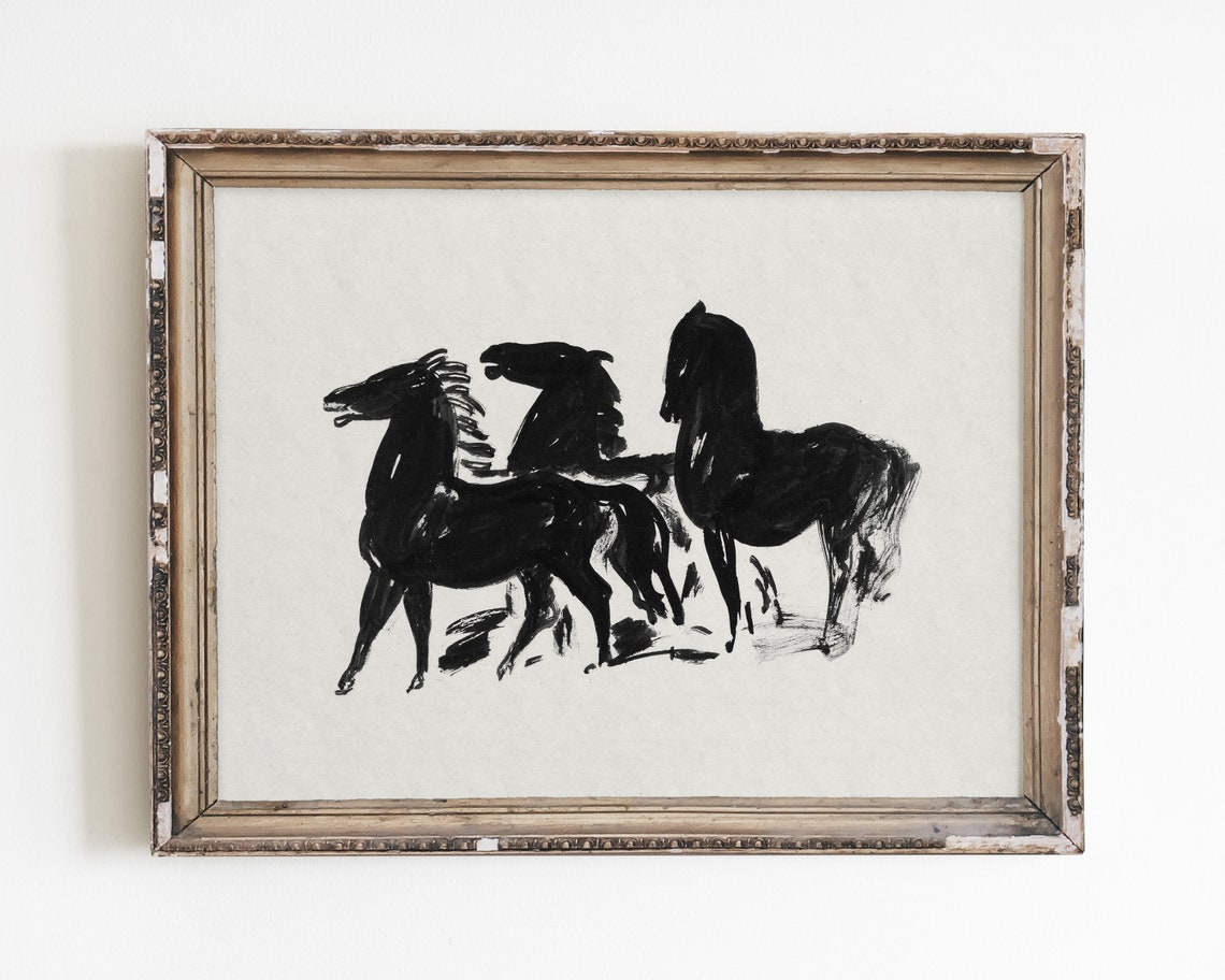 Vintage Horse Print, Western Farmhouse Animal Art