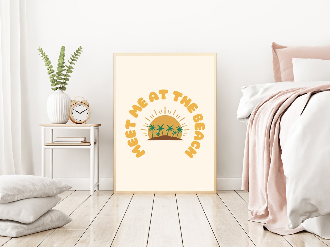 Meet Me At The Beach Retro Sun Palm Text Boho Coastal Decor Poster - Image 4
