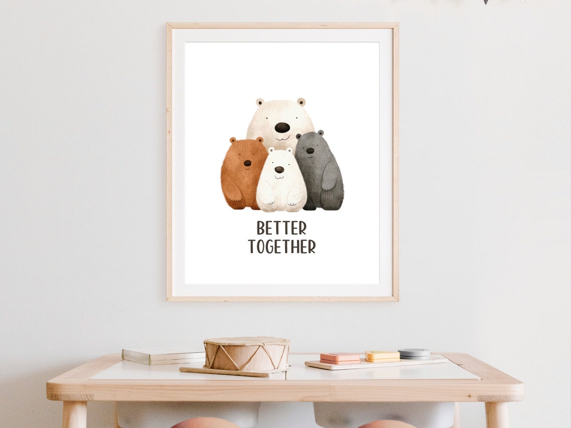 Bear Family Art Cute Woodland Animal Nursery Print Family Quote Instant Kids Room Wall Decor Playroom Bear Poster - Image 3