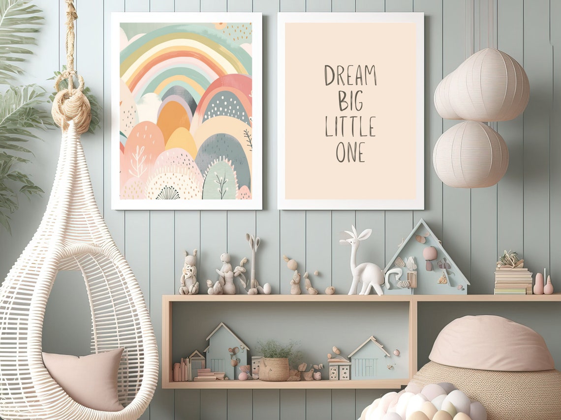 Pastel Rainbow Over Rolling Hills Modern Abstract Nursery Art Poster - Image 3