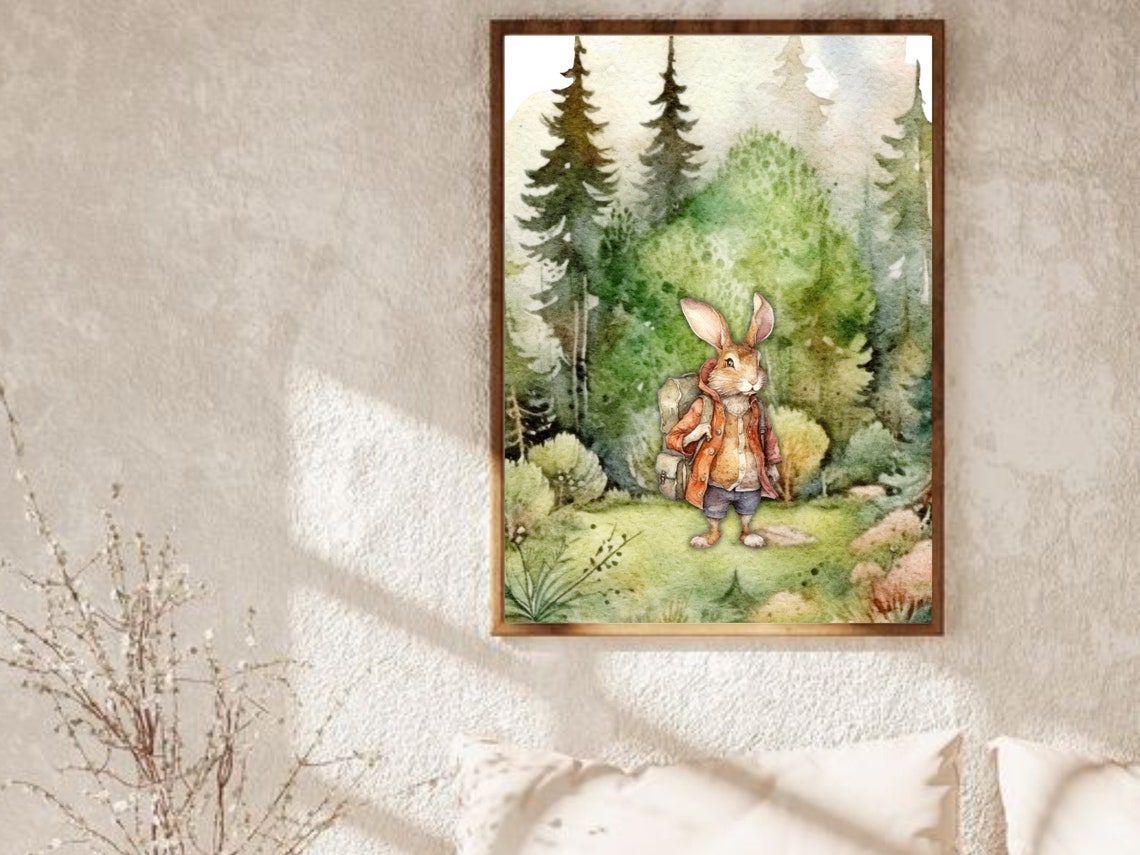 Bunny Hiker Explorer in an Orange Jacket Forest Nursery Poster - Image 4