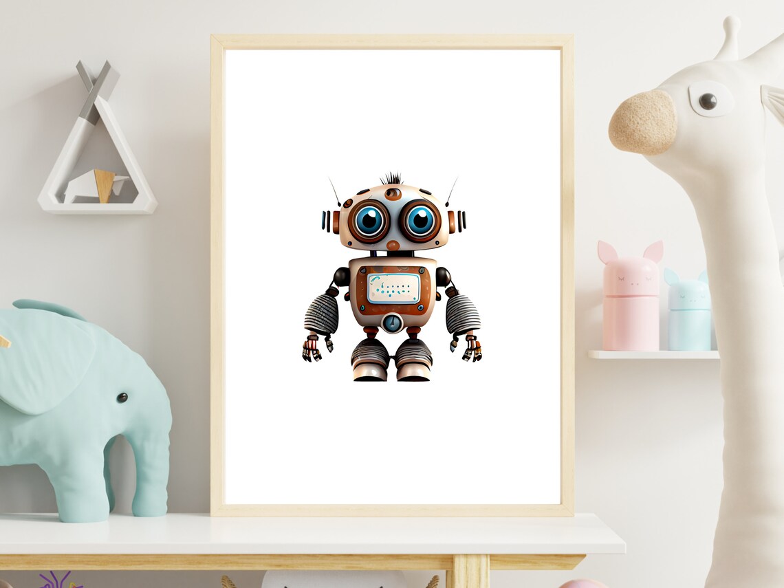 Cute Smiling Robot with Big Eyes Kids Room Nursery Art Print