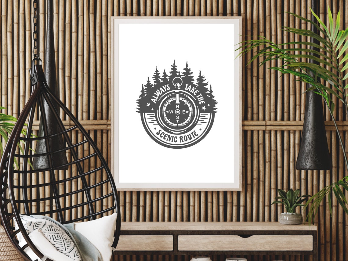 Always Take the Scenic Route Compass Travel Quote Adventure Print - Image 3