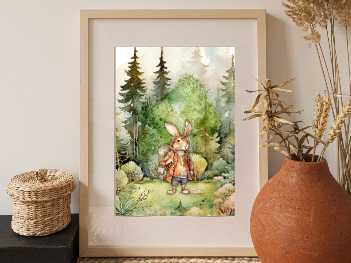 Bunny Hiker Explorer in an Orange Jacket Forest Nursery Poster - Image 3