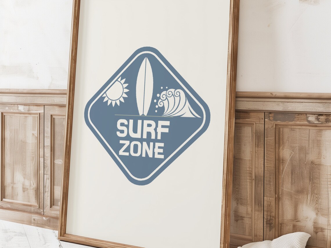 Blue Surf Zone Badge Surfboard Wave Graphic Coastal Room Poster - Image 3