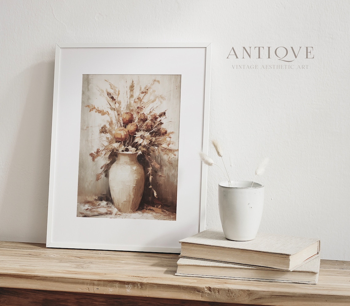 Autumn Dry Flowers In Vase Still Life Art Print - Image 2