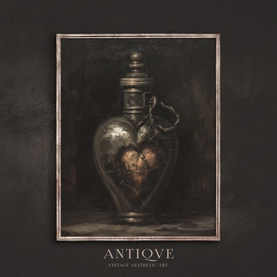 Gothic Apothecary Bottle Cracked Heart Dark Academia Oil Poster