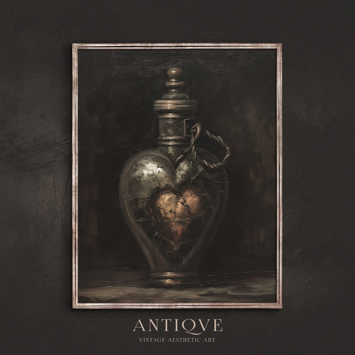 Gothic Apothecary Bottle Cracked Heart Dark Academia Oil Poster