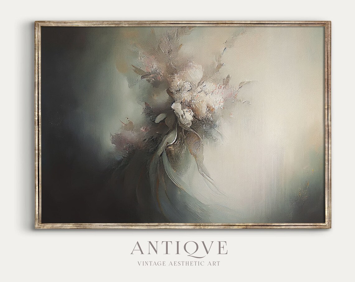 Abstract Floral Oil Painting, Elegant Bedroom Decor