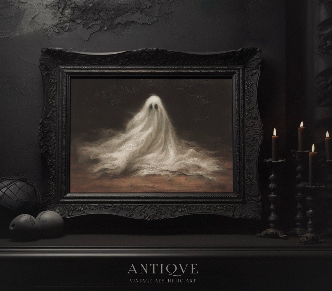 Moody Halloween Cute Ghost Art Print - Image 4