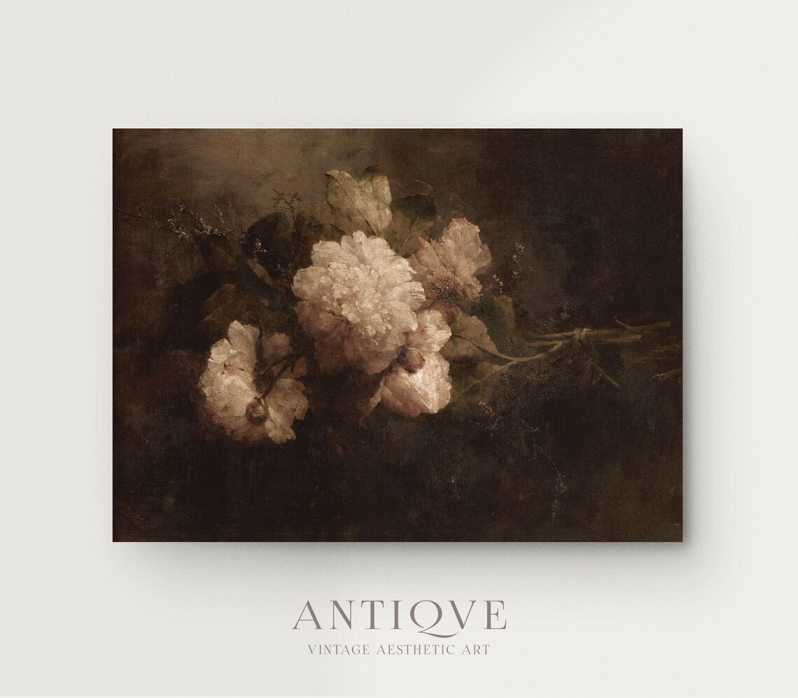 Moody Floral Still Life Painting, Peony Bouquet Art Print - Image 4