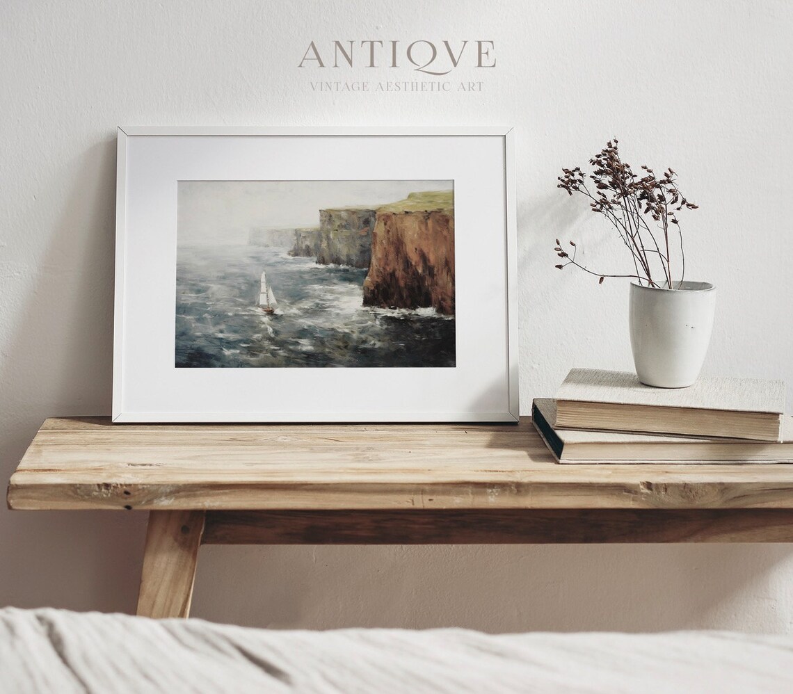 Sailboat In Irish Cliffs, St Patricks Coastal Art Print - Image 2